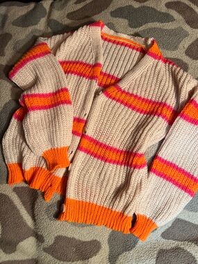 SHEIN Cream Cardigan with Pink and Orange Stripes